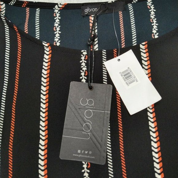 Gibsonlook Ruffle Sleeve Sharkbite Hem Blouse Size XL Black Ivory - Picture 3 of 7